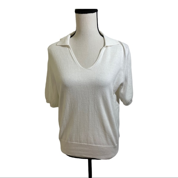 Pure collection collared white short sleeve knit top. Size 8/10 cotton - Picture 2 of 12
